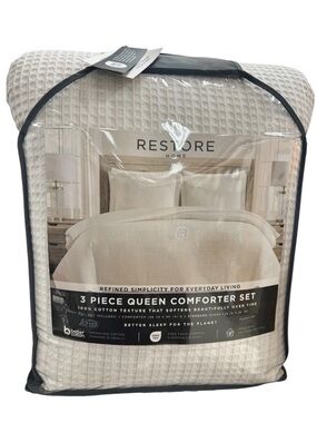Restore Home 3 Piece Curated Queen Off White and Tan Comforter Set